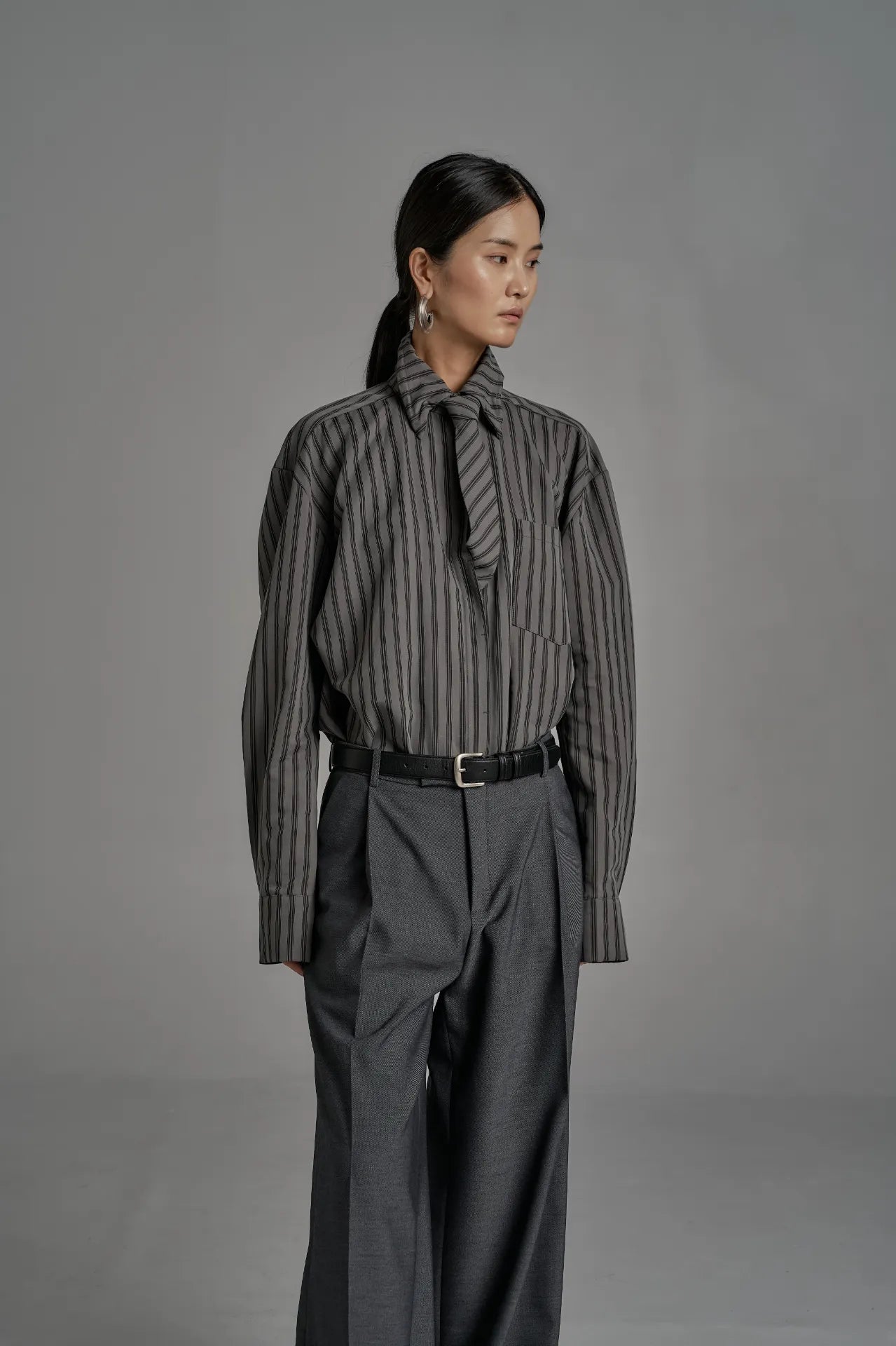 The Striped Shirt Dress in Grey
