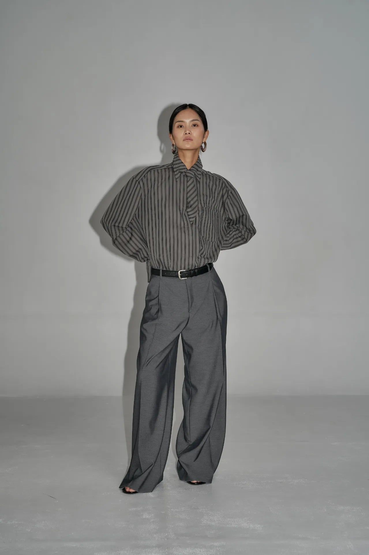 The Striped Shirt Dress in Grey