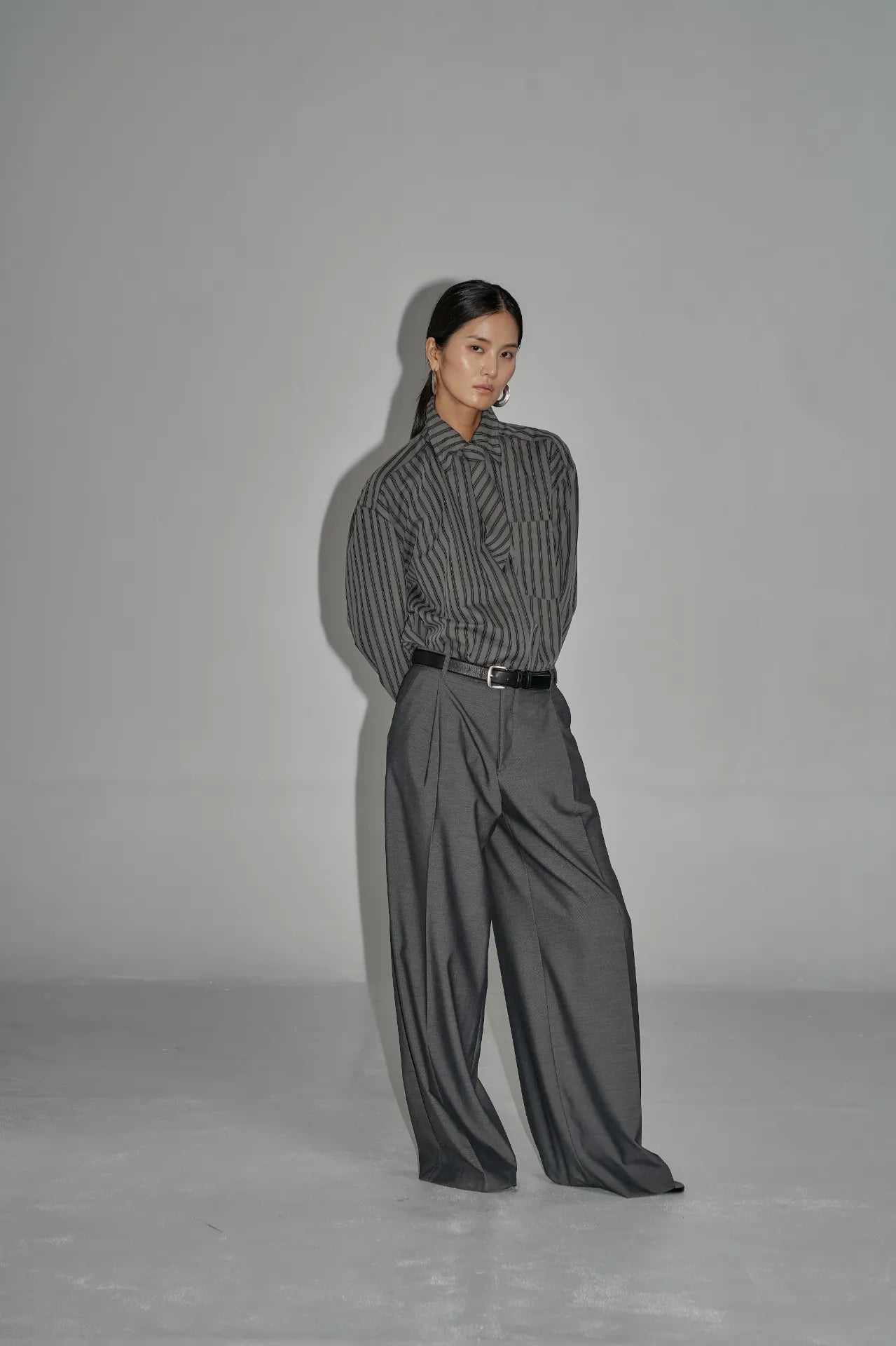 The Striped Shirt Dress in Grey