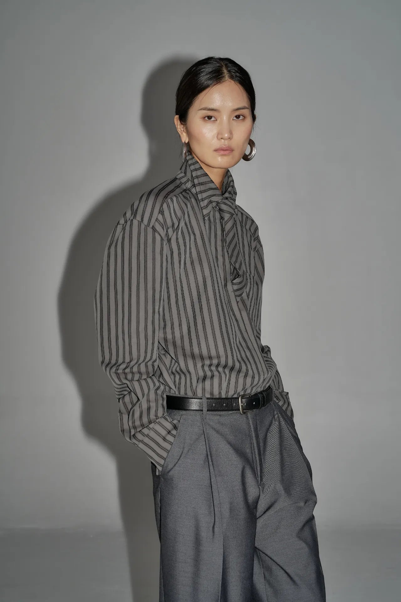 The Striped Shirt Dress in Grey