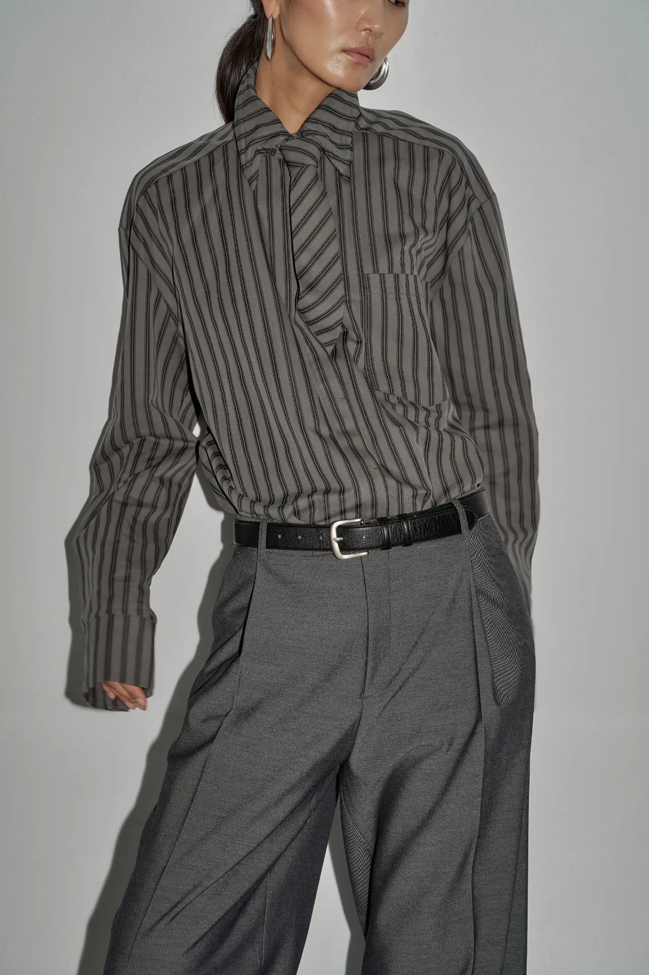 The Striped Shirt Dress in Grey