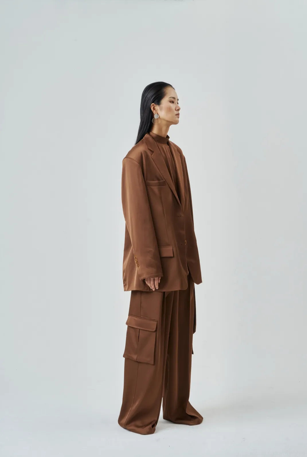 The Brown Satin Cargo Trouser