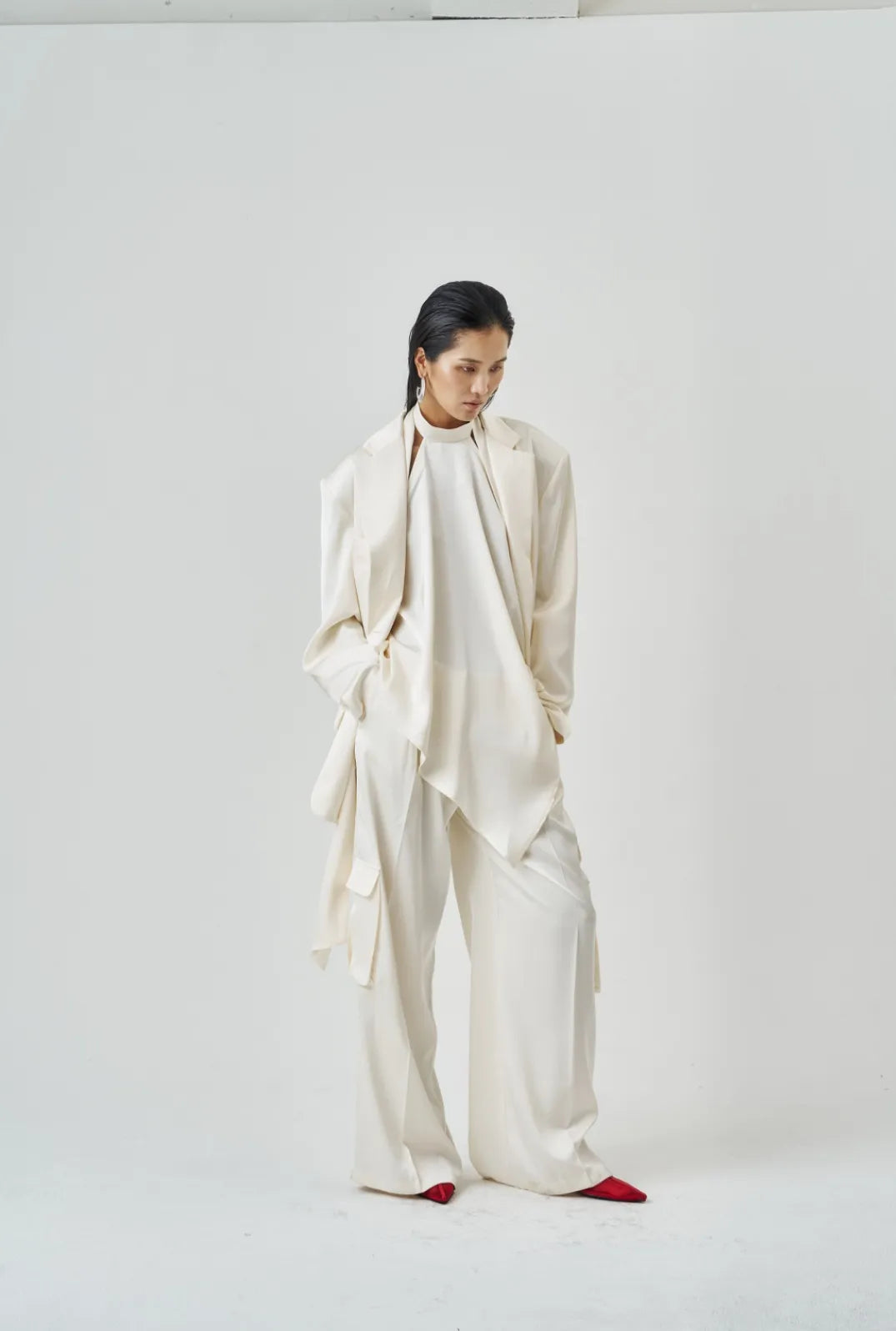 The Ivory Satin Cargo Trouser