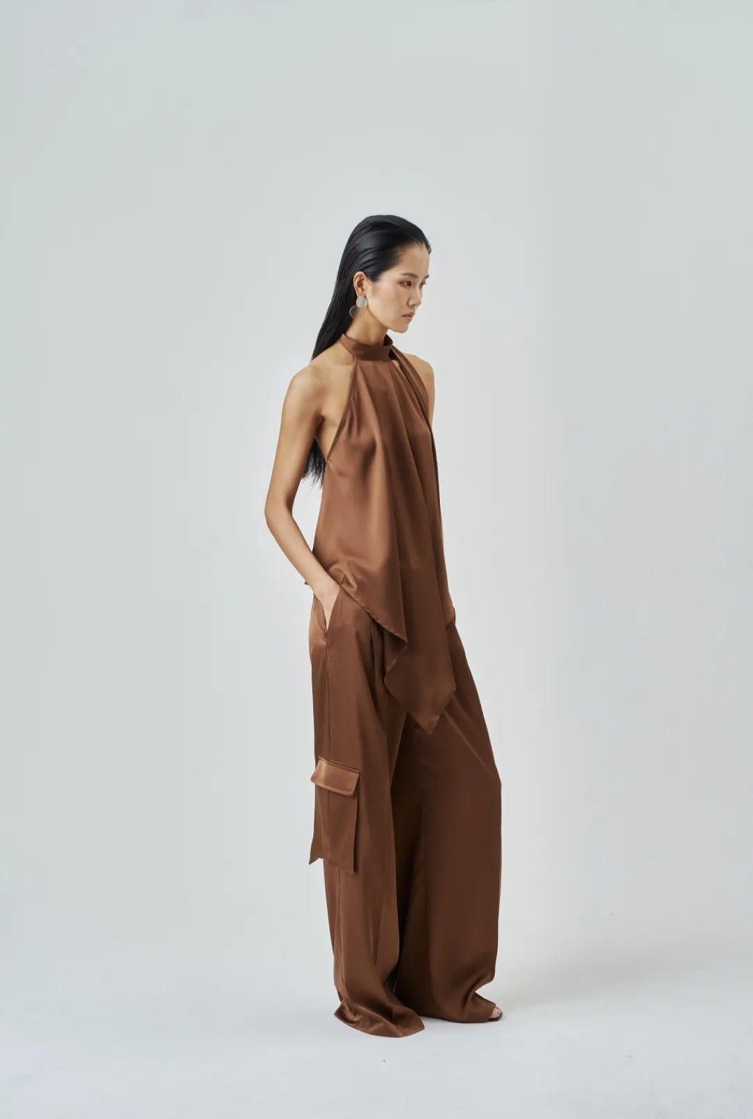 The Brown Satin Cargo Trouser