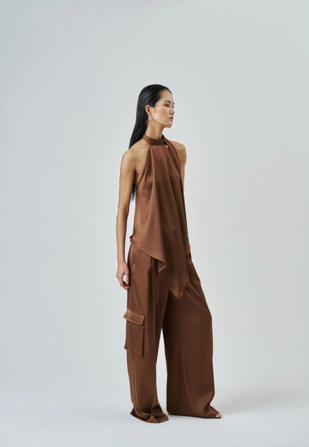 The Brown Satin Scarf Top