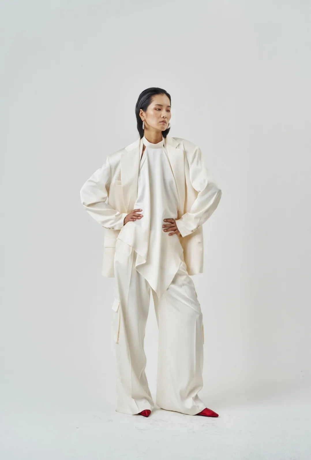 The Ivory Satin Cargo Trouser