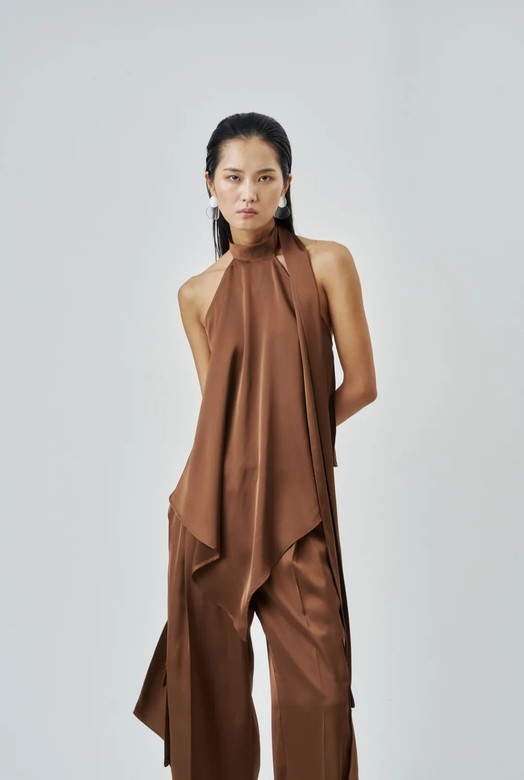 The Brown Satin Cargo Trouser