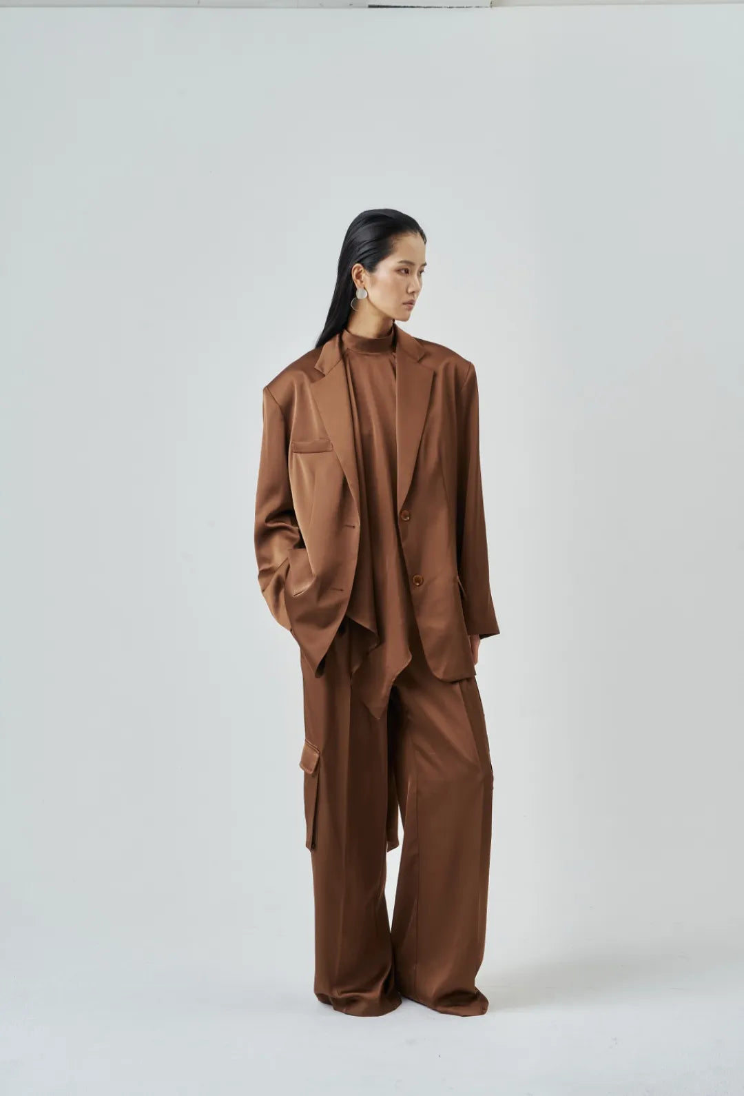 The Brown Satin Cargo Trouser