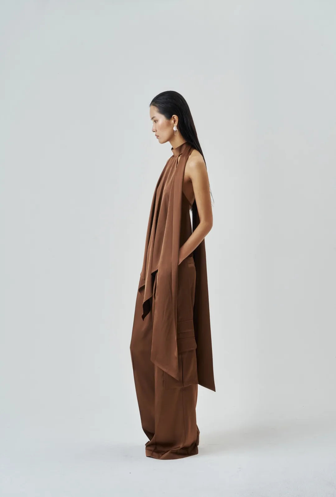 The Brown Satin Scarf Top