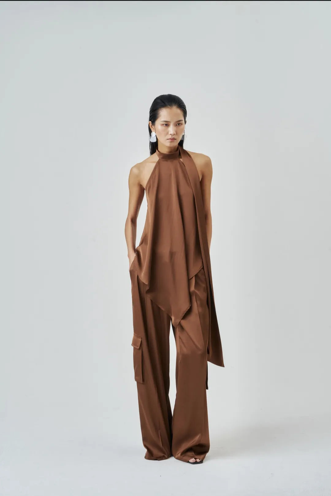 The Brown Satin Scarf Top