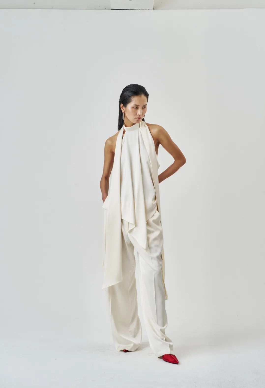 The Ivory Satin Cargo Trouser