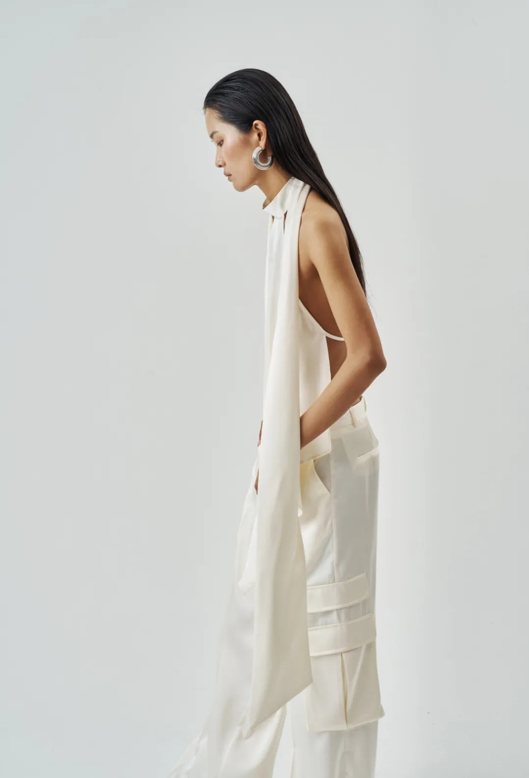 The Ivory Satin Cargo Trouser