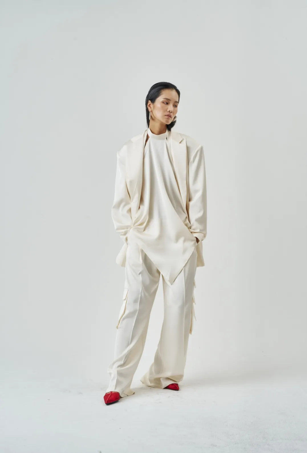 The Ivory Satin Cargo Trouser