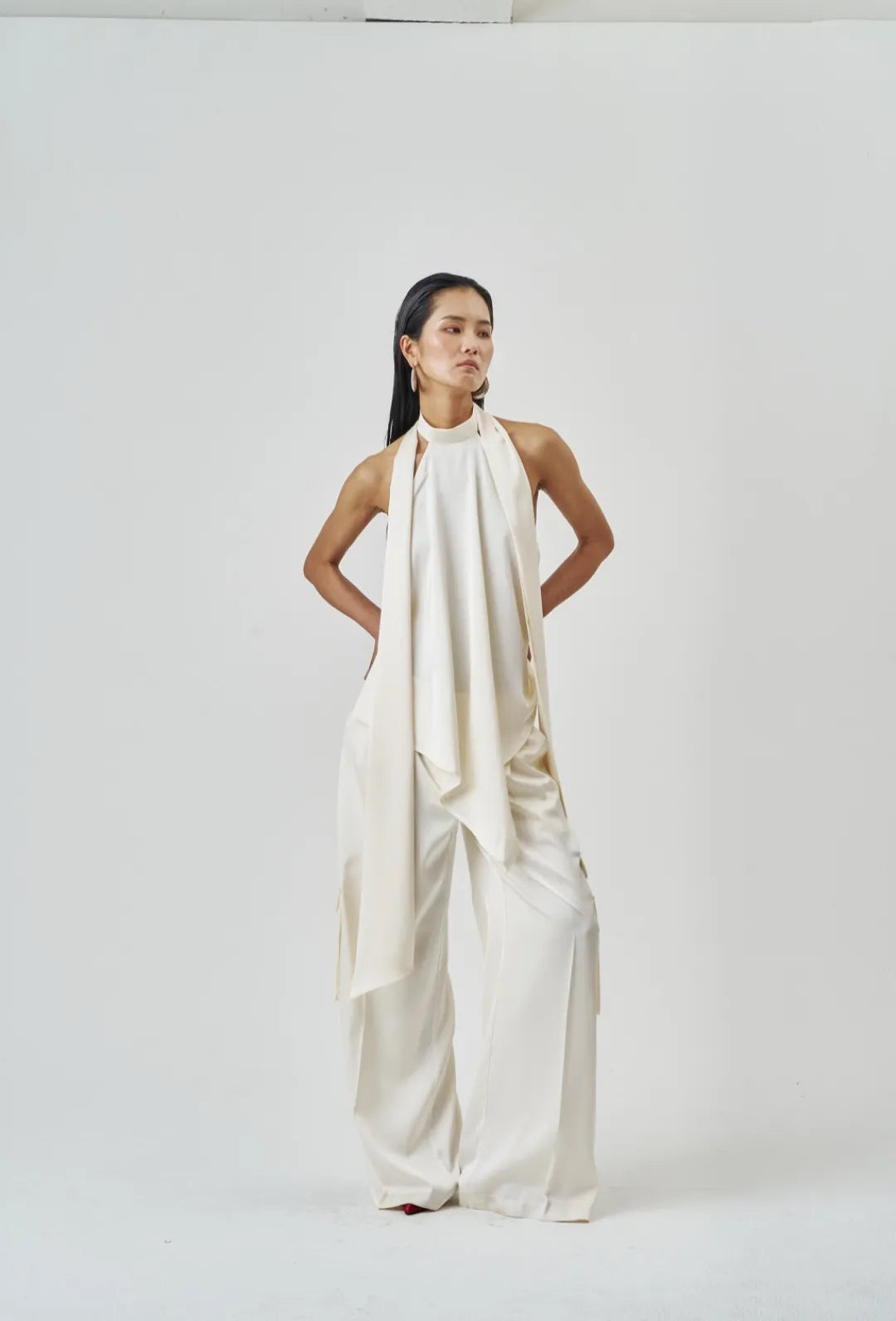 The Ivory Satin Cargo Trouser