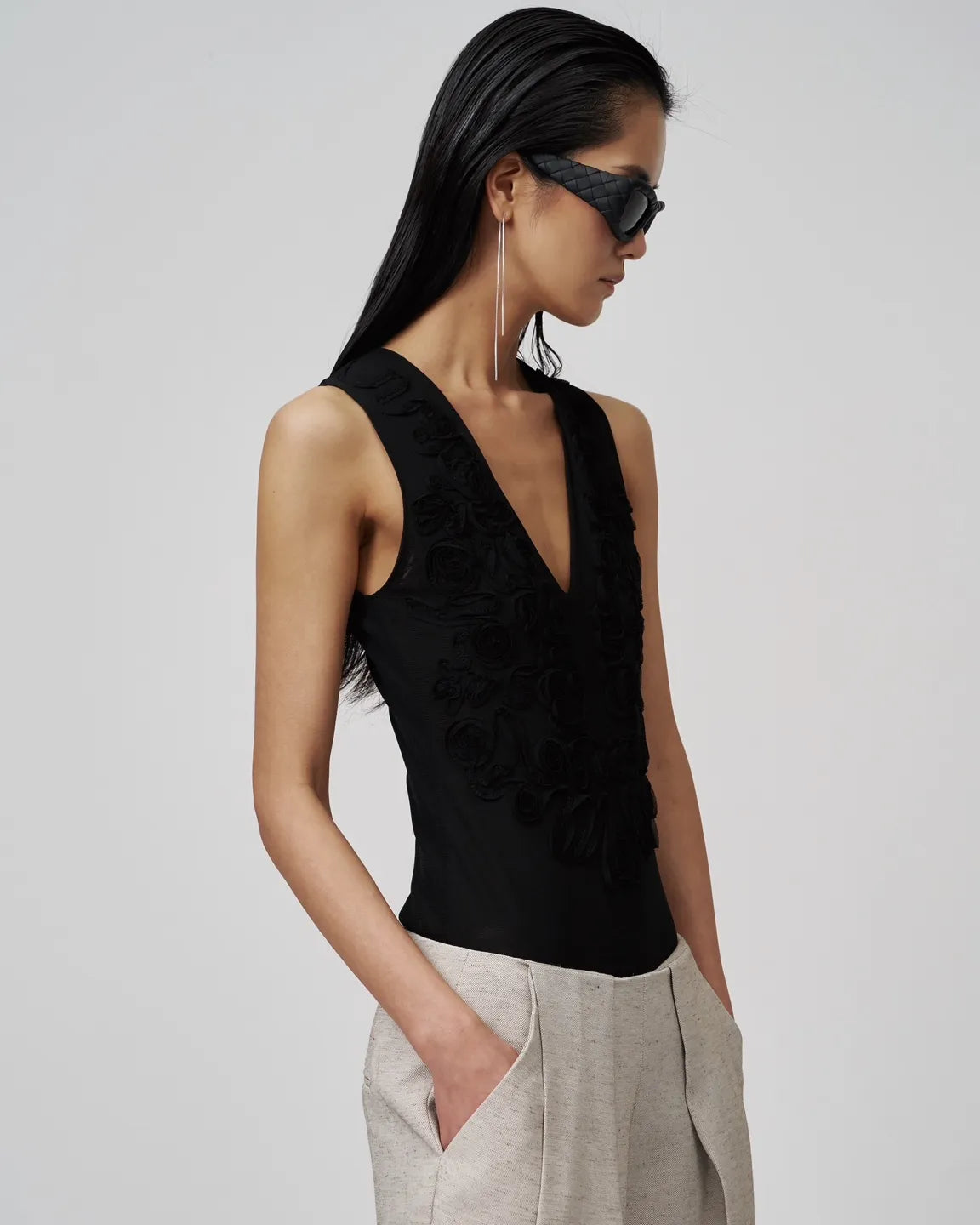 The Black Embroidered Bodysuit