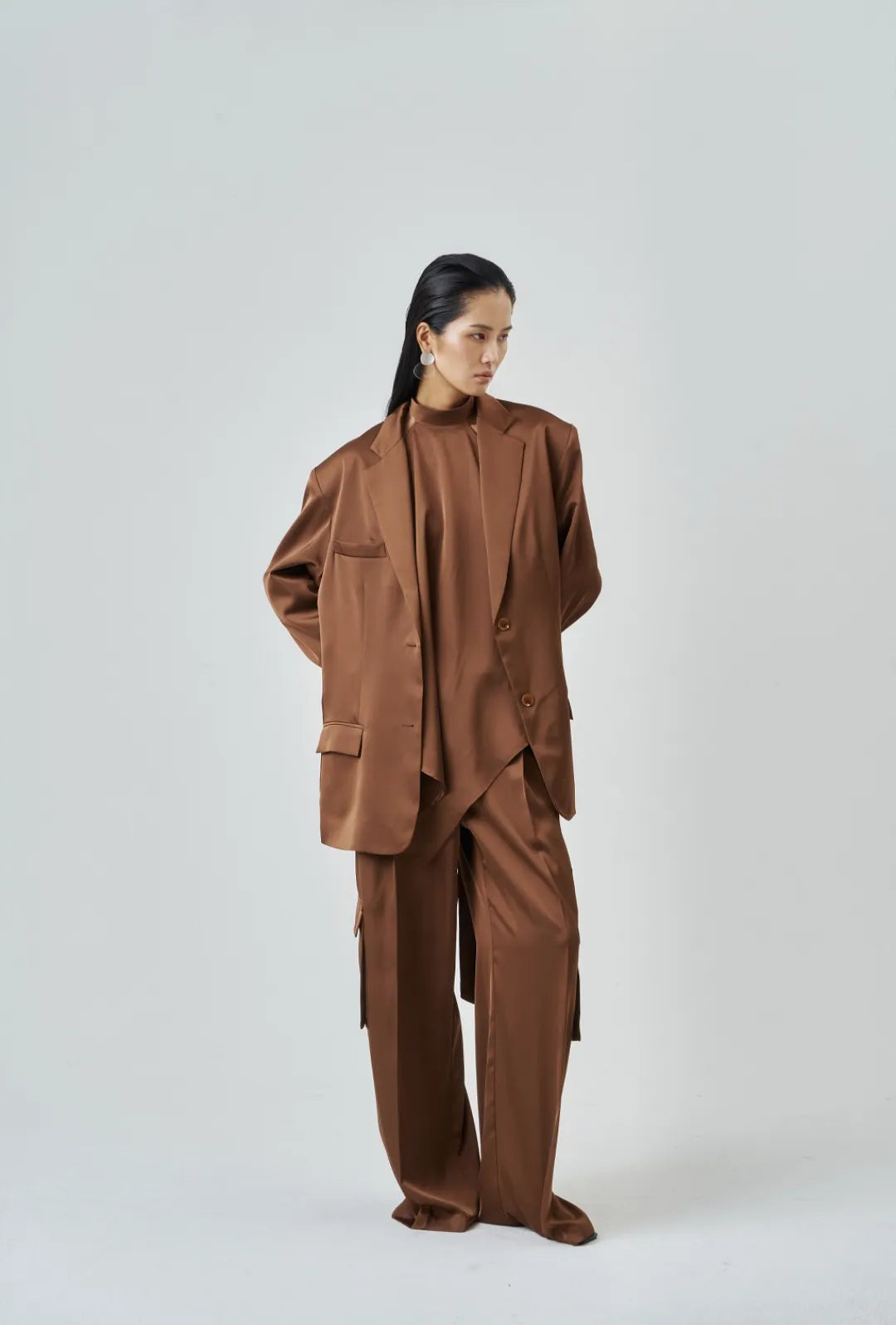 The Brown Satin Cargo Trouser