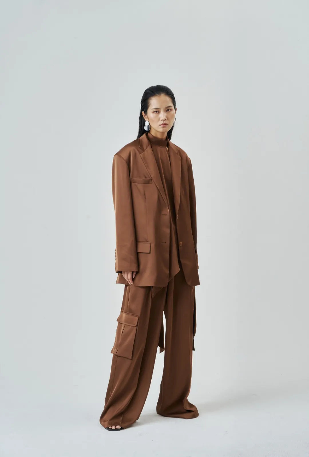 The Brown Satin Cargo Trouser