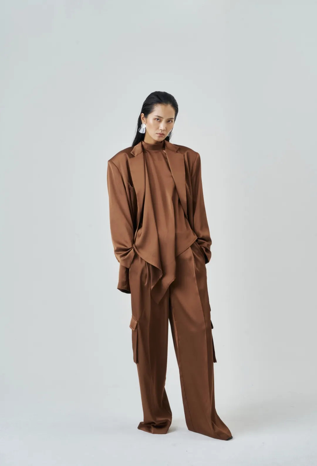 The Brown Satin Cargo Trouser
