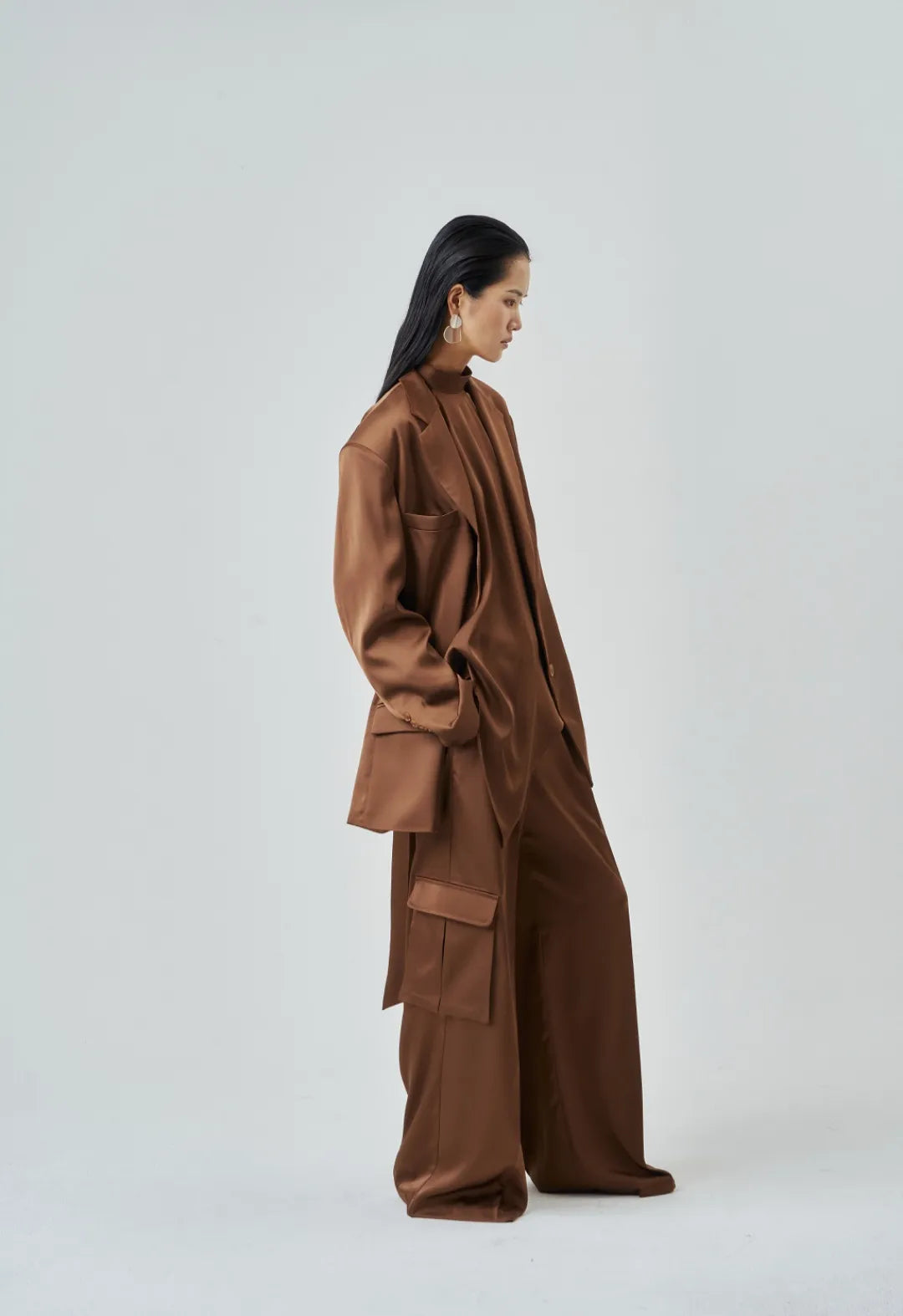 The Brown Satin Cargo Trouser