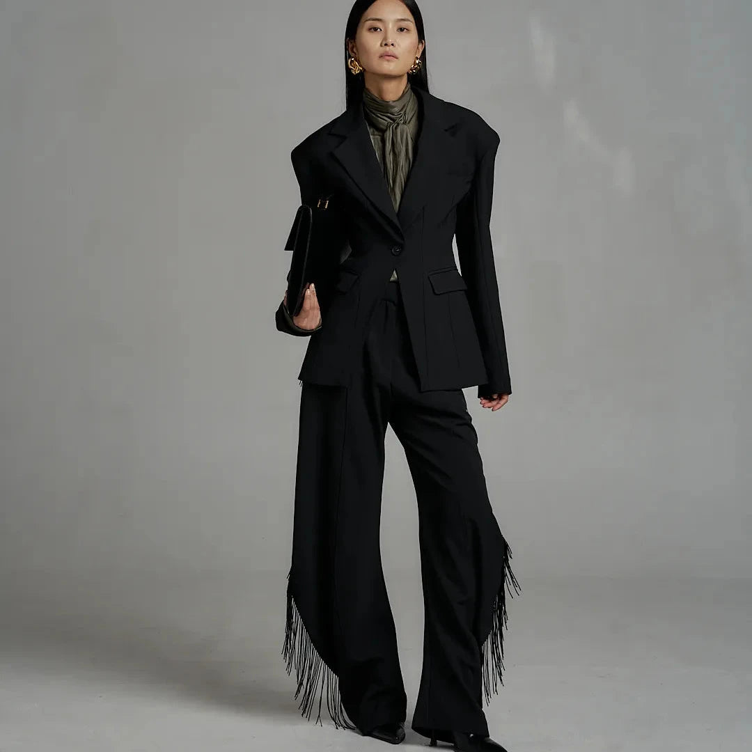 The Black Cut Pants with beads