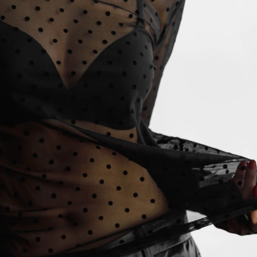 Dot Mesh Sheer Turtleneck