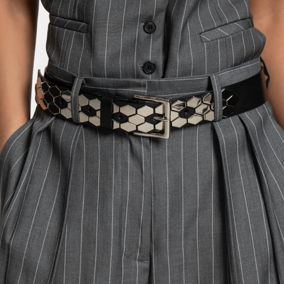 Lux Chunky Honeycomb Stud Leather Belt