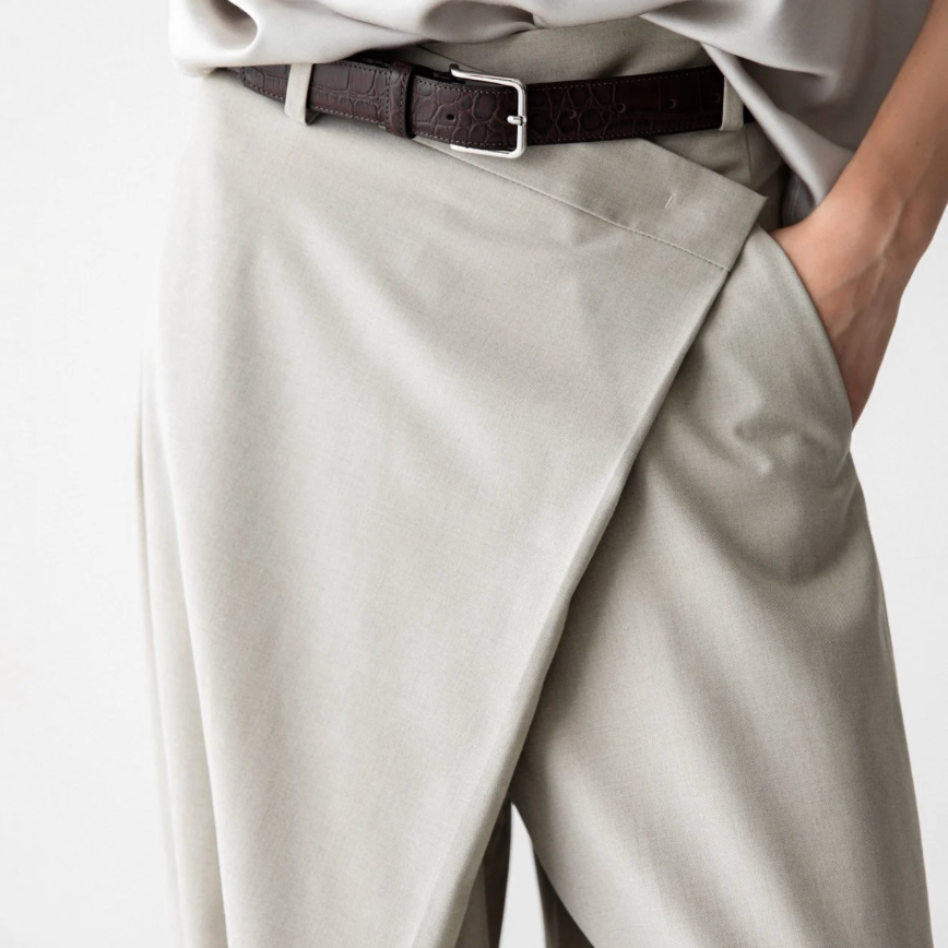 Asymmetry Pin Tuck Maxi Trouser