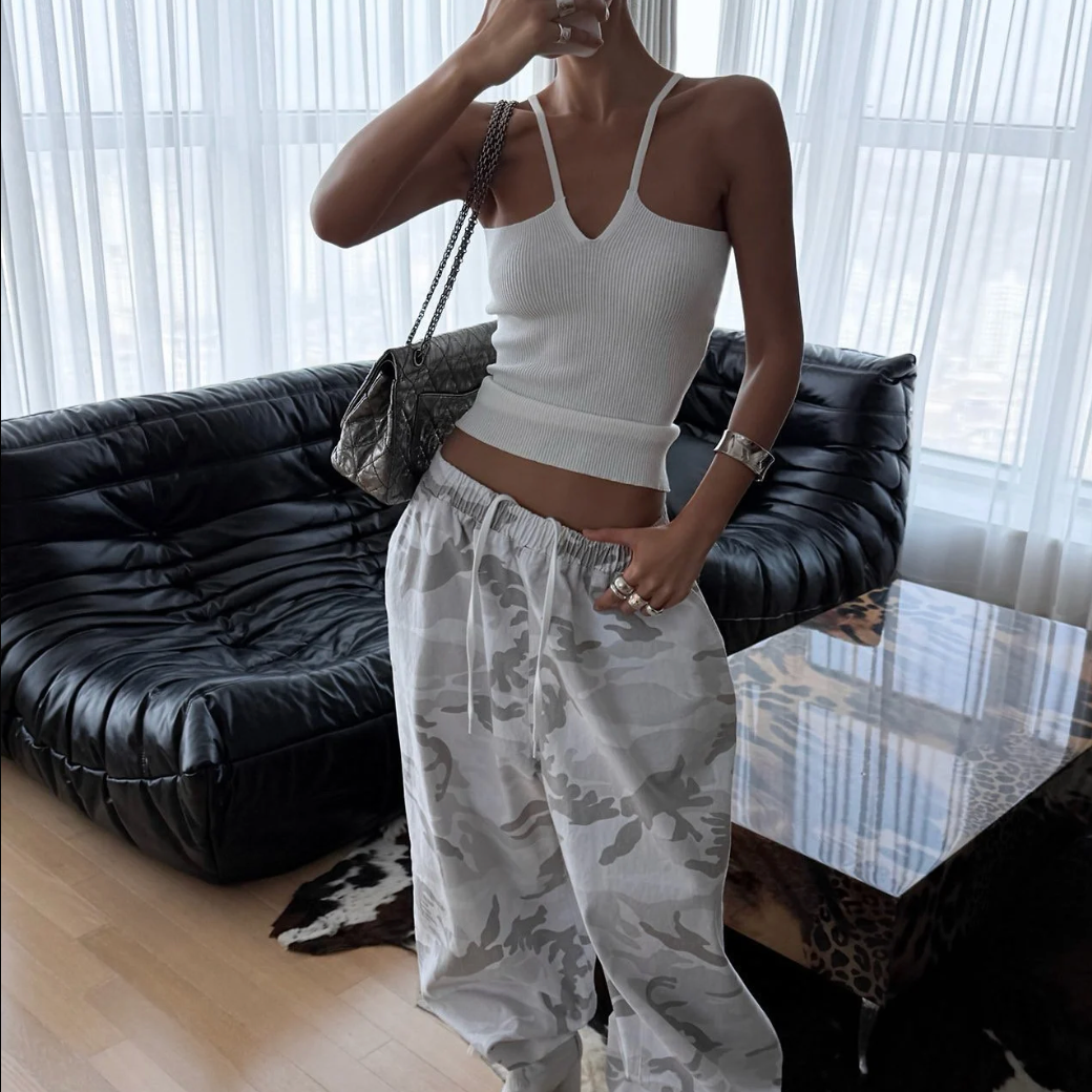 V Strap Knit Sleeveless Top