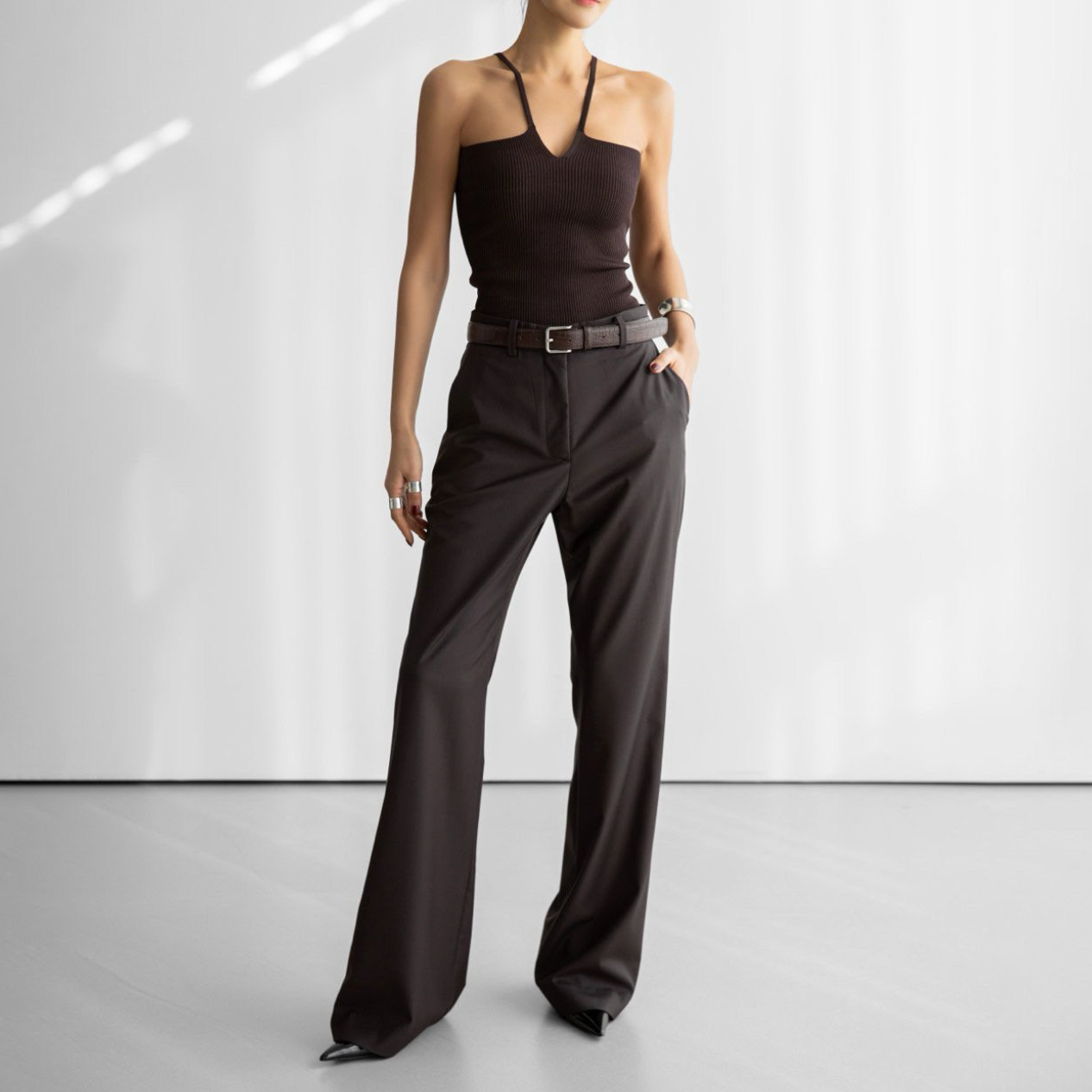 V Strap Knit Sleeveless Top