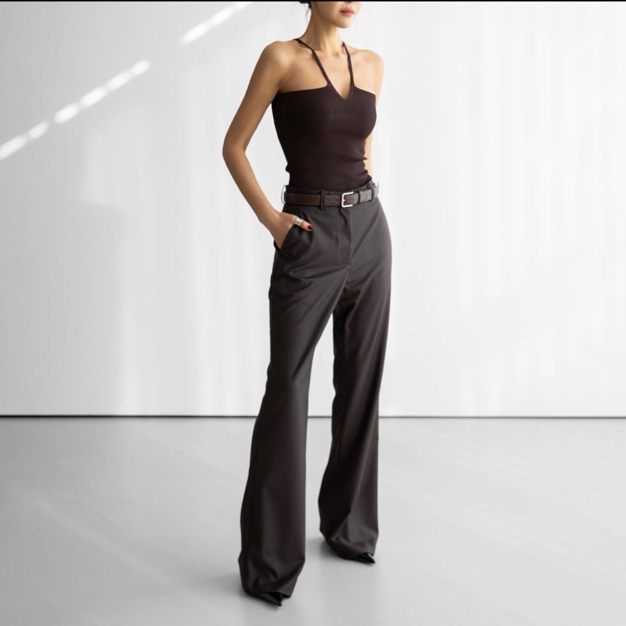 V Strap Knit Sleeveless Top