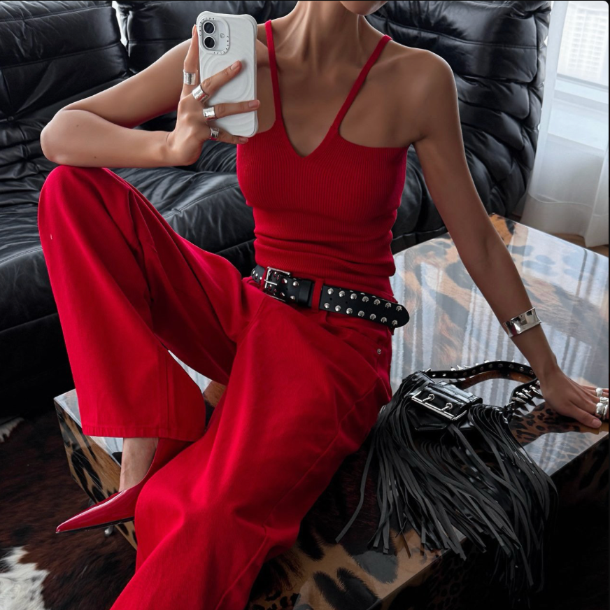 V Strap Knit Sleeveless Top