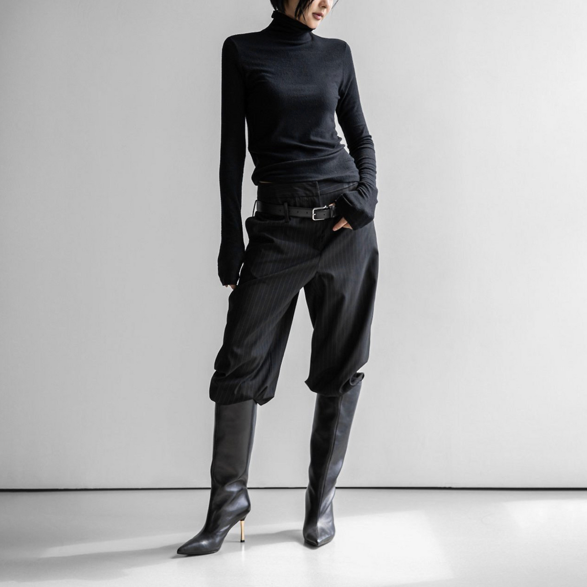 The Pinstripe Low Belted Wide Leg Trousers