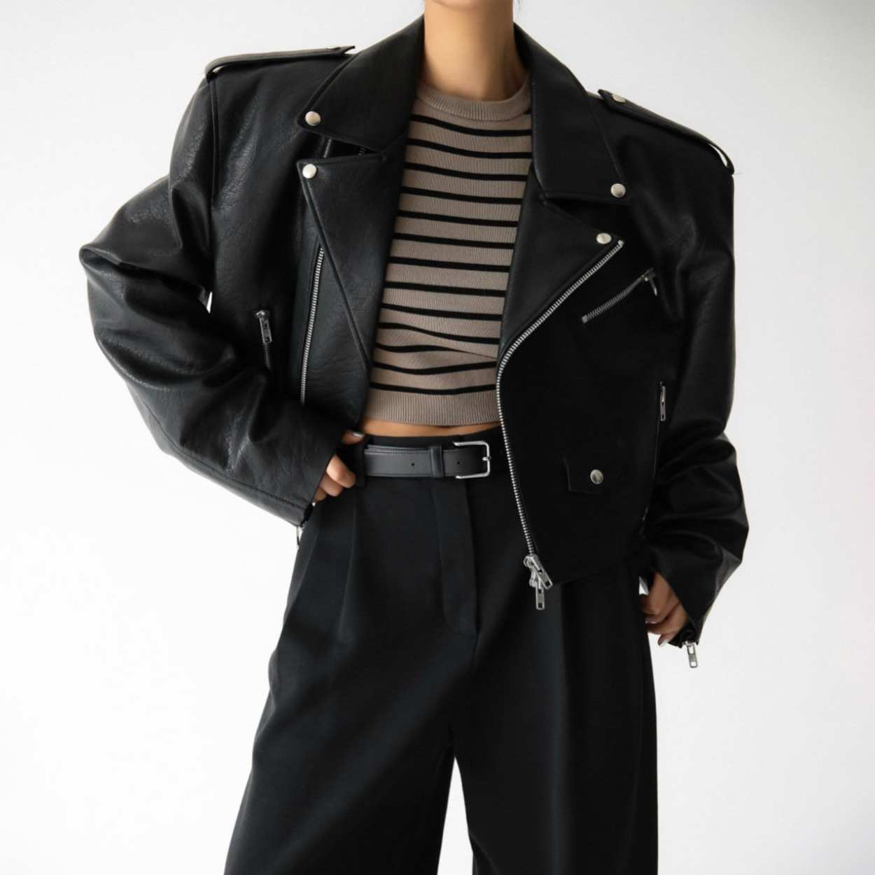 Vegan Leather Cropped Biker Jacket