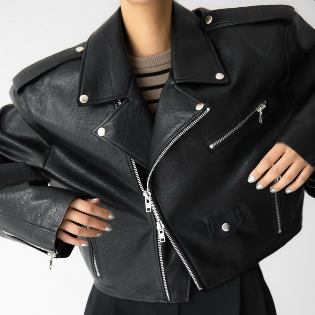 Vegan Leather Cropped Biker Jacket