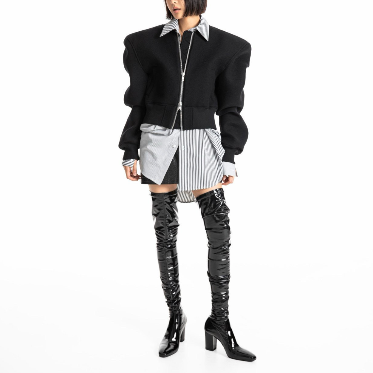 Cushioned Fabric Padded Shoulder Bomber Jacket