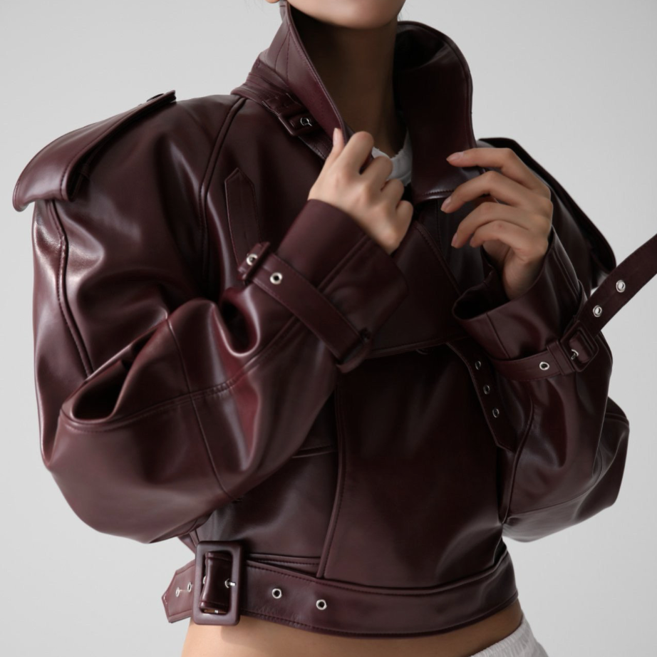 Belted Buckle Faux Leather Jacket