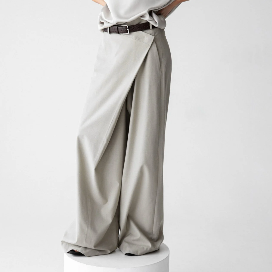 Asymmetry Pin Tuck Maxi Trouser