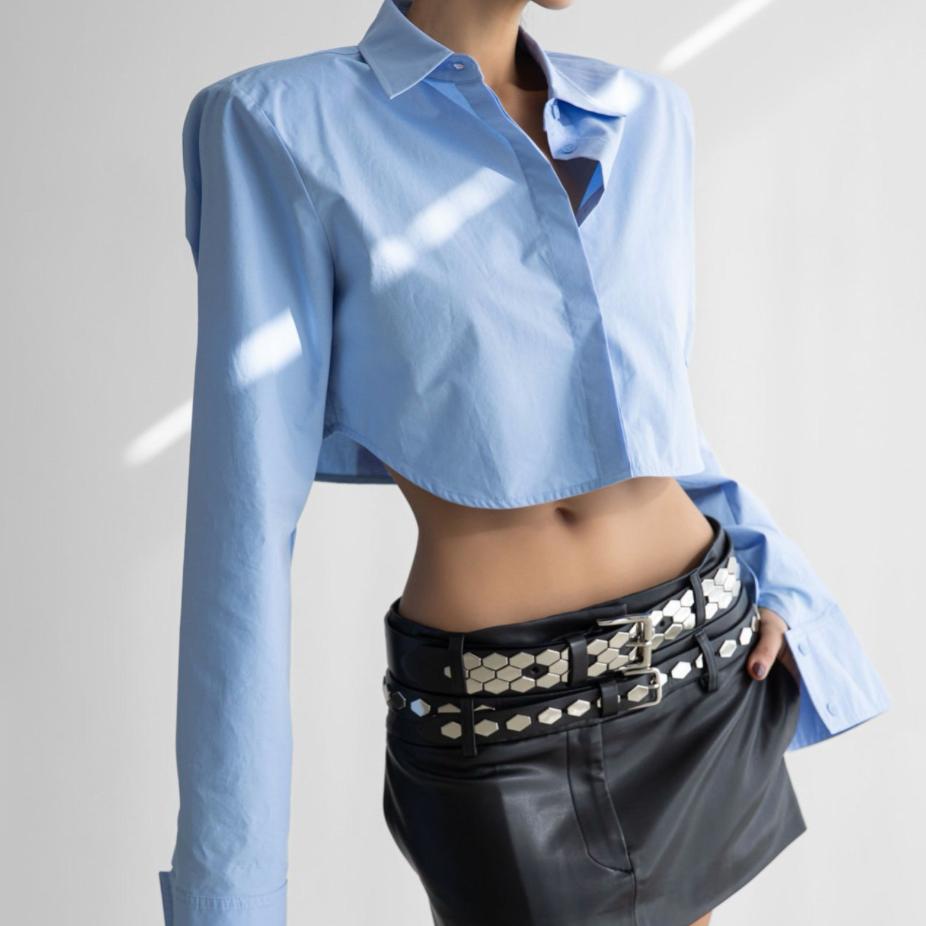 The Lux Shoulder Pad Cropped Shirt