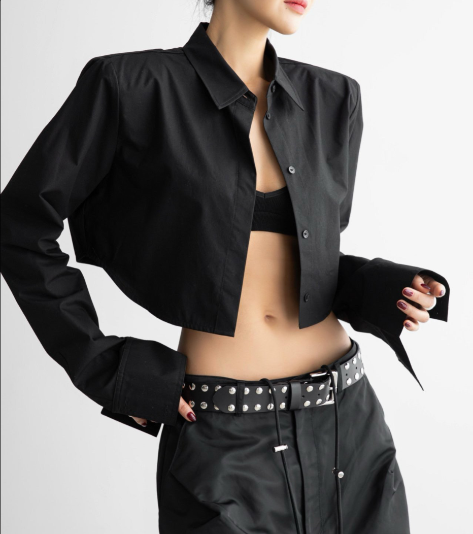 The Lux Shoulder Pad Cropped Shirt
