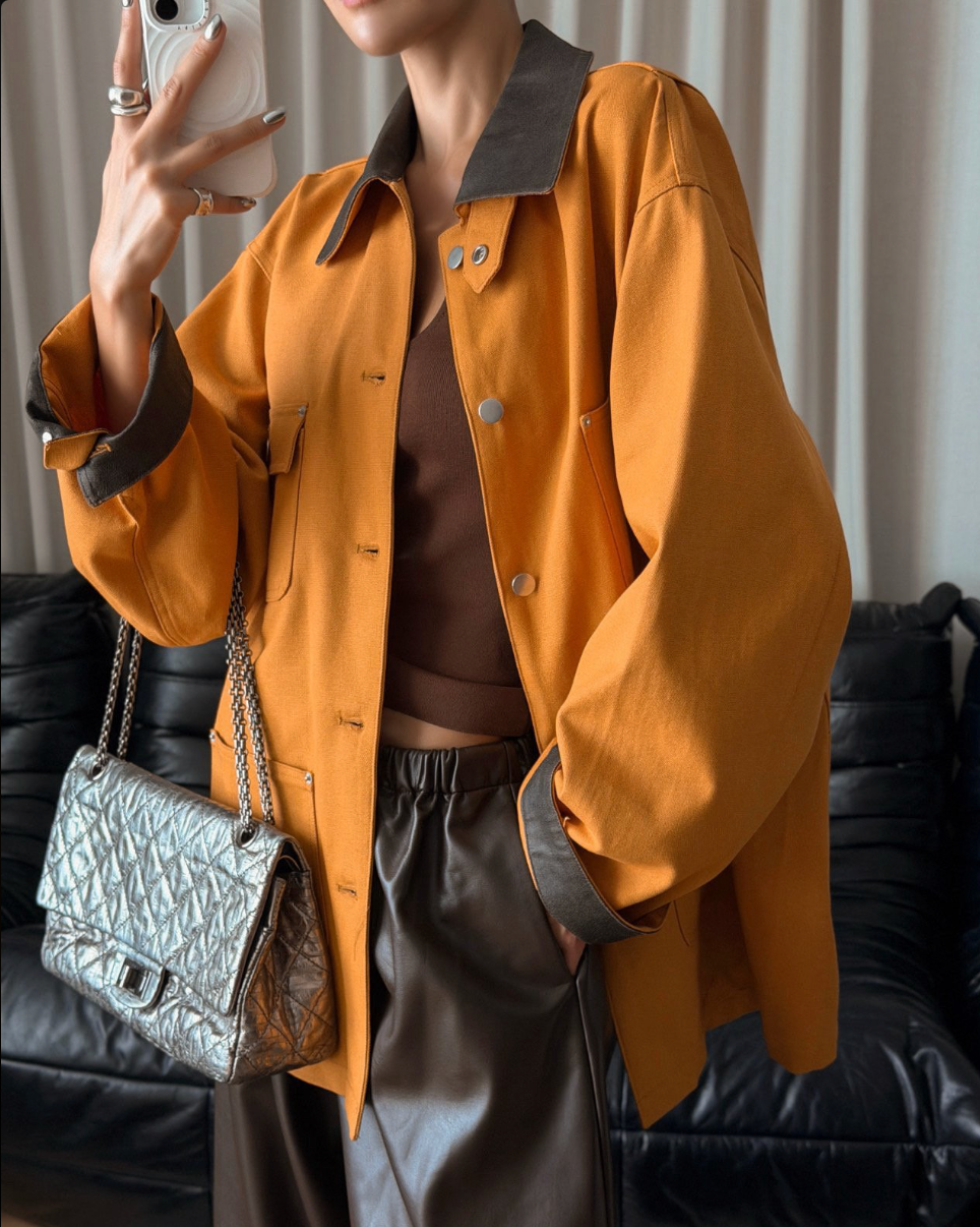 Oversized Leather Collar Jacket