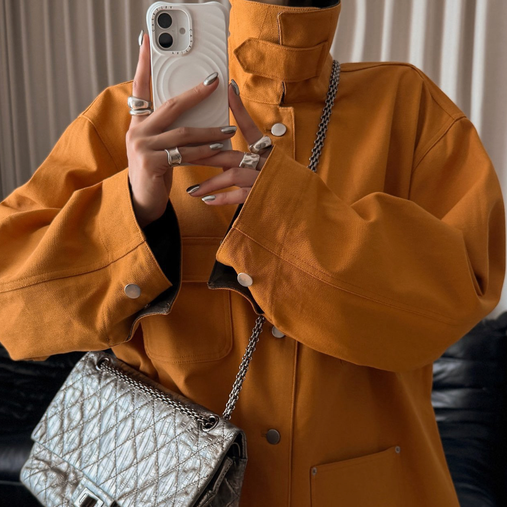Oversized Leather Collar Jacket