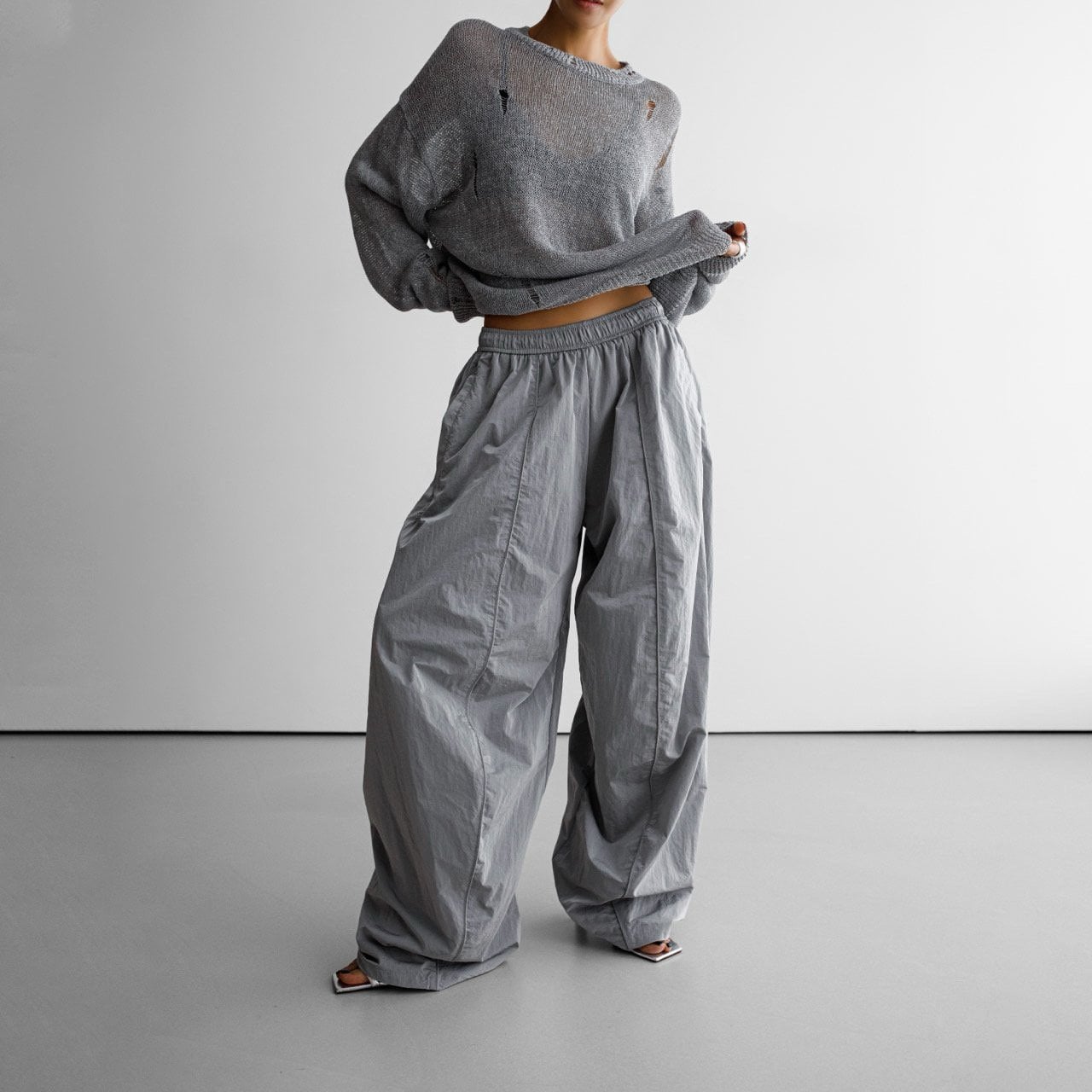 Silver Drawstring Twist Trousers
