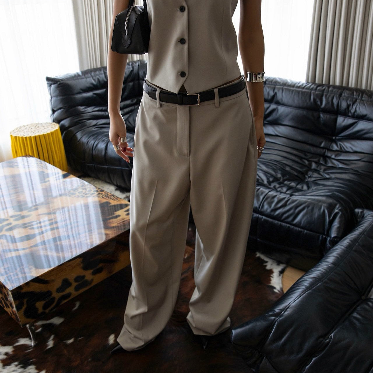 Wool Silk Low Trousers