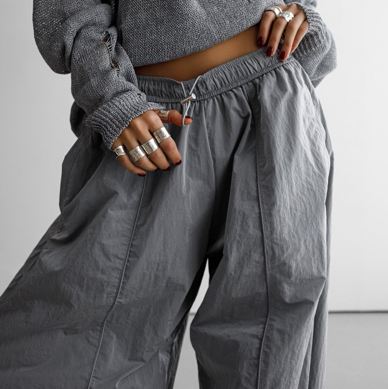 Silver Drawstring Twist Trousers