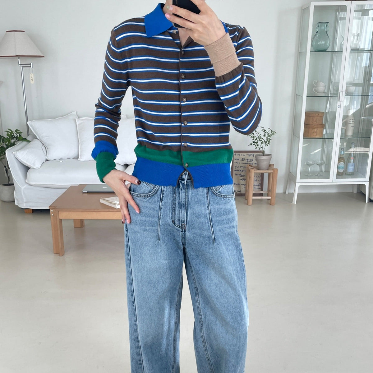 Striped Contrast Knit Cardigan