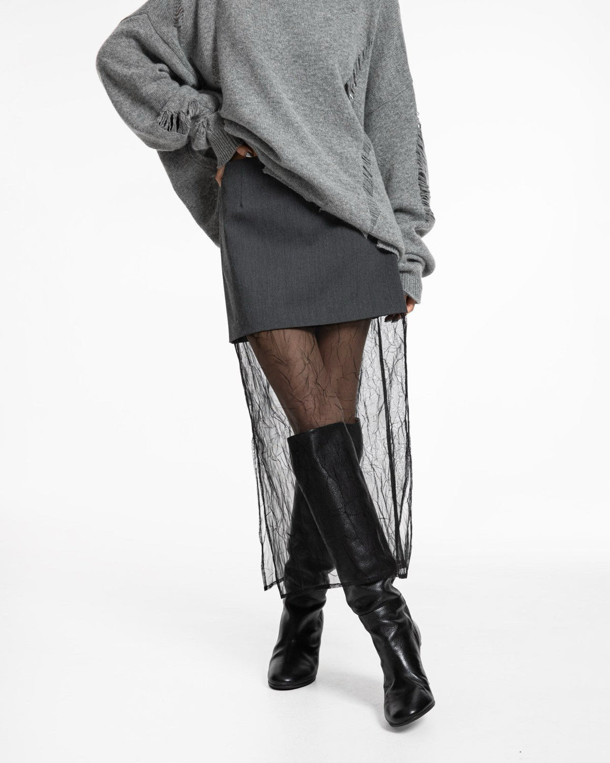 Mesh Slit Pencil Skirt