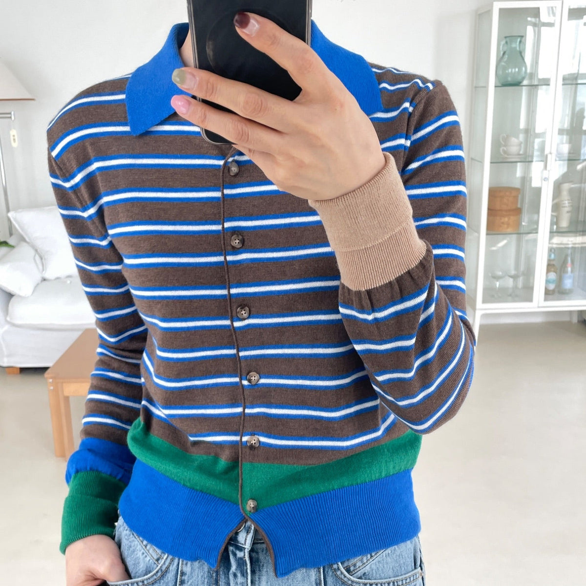 Striped Contrast Knit Cardigan