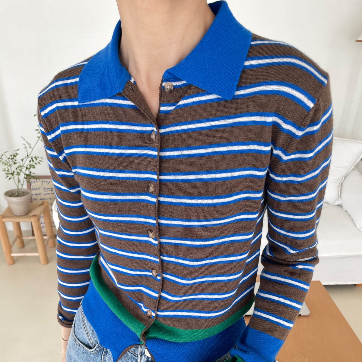 Striped Contrast Knit Cardigan