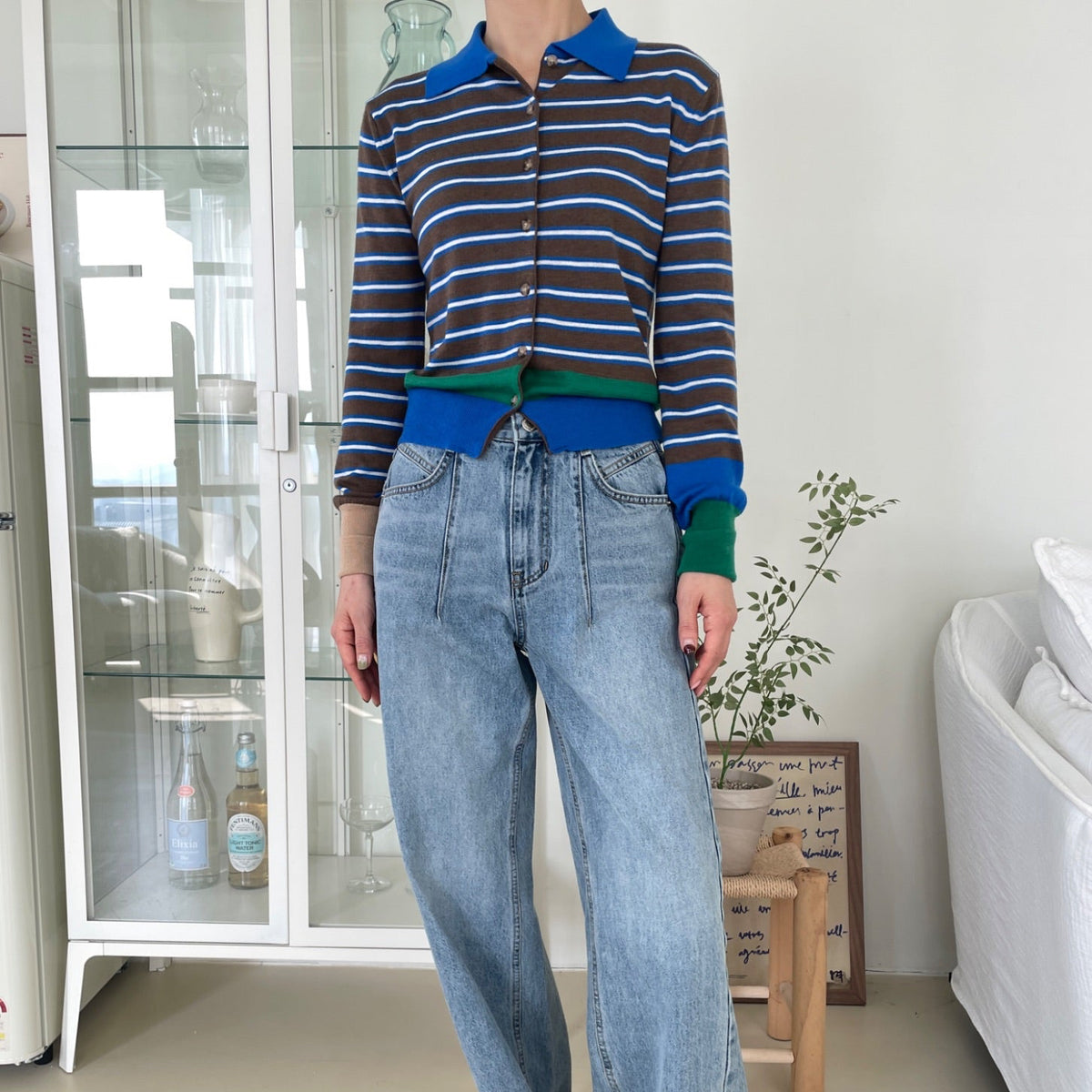 Striped Contrast Knit Cardigan