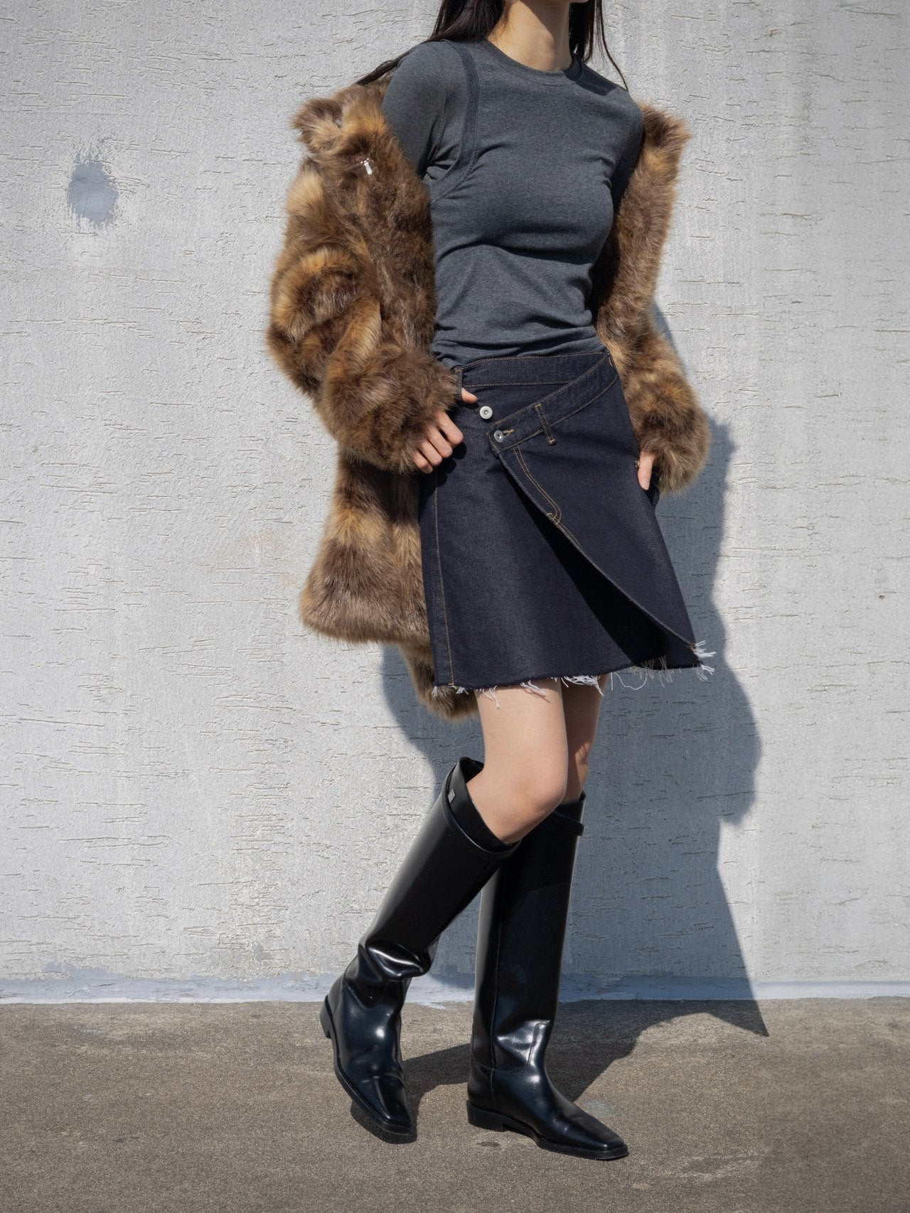 The Asymmetric Wrap Denim Skirt